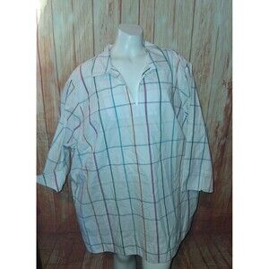 Lands End Plaid 3/4 Sleeve V-neck Blouse Sz 3X